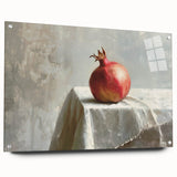 Large abstract wall art featuring assorted fruits in vibrant colors on acrylic glass, ideal for dining room decor.