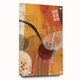 Large abstract wall art depicting autumnal trees on acrylic glass, with warm orange and red tones.