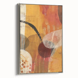 Framed canvas of a vintage landscape painting featuring autumn trees in vibrant orange and red shades.