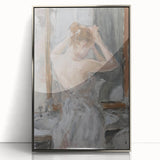 Framed acrylic artwork featuring an abstract, figurative design with silver accents, showcasing a modern artistic style ideal for contemporary home decor.