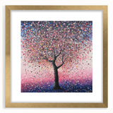 Elegant abstract floral art print framed in a gold mat, showcasing vibrant colors and intricate designs, perfect for enhancing home decor and artistic spaces.