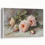 Framed canvas artwork showcasing abstract floral designs in vibrant colors, set against a white background. The piece adds a modern touch to any decor.