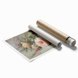 Abstract floral rolled print showcasing vibrant colors, featuring intricate botanical designs on a textured surface, ideal for modern home decor.
