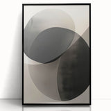 Abstract minimalist wall art framed in black acrylic, showcasing a modern design with soft, muted colors. Ideal for contemporary home decor, adding elegance to any space.