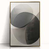 Framed abstract minimalist wall art featuring a gold and white design, elegantly displayed in a sleek frame, enhancing modern decor aesthetics.