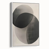 Framed minimalist abstract wall art in a sleek white frame, showcasing soft pastel colors and geometric shapes, perfect for modern home decor.