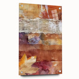 Large abstract wall art depicting fall colors on acrylic glass, ideal for bedroom or dining room decor.