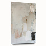 Abstract minimalist wall art displayed in acrylic glass with a side view showcasing its sleek design and pin fixtures, perfect for modern decor.