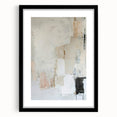 Abstract minimalist wall art framed in black with a mat, showcasing geometric shapes in muted tones. Ideal for modern decor, enhancing living spaces with elegance.