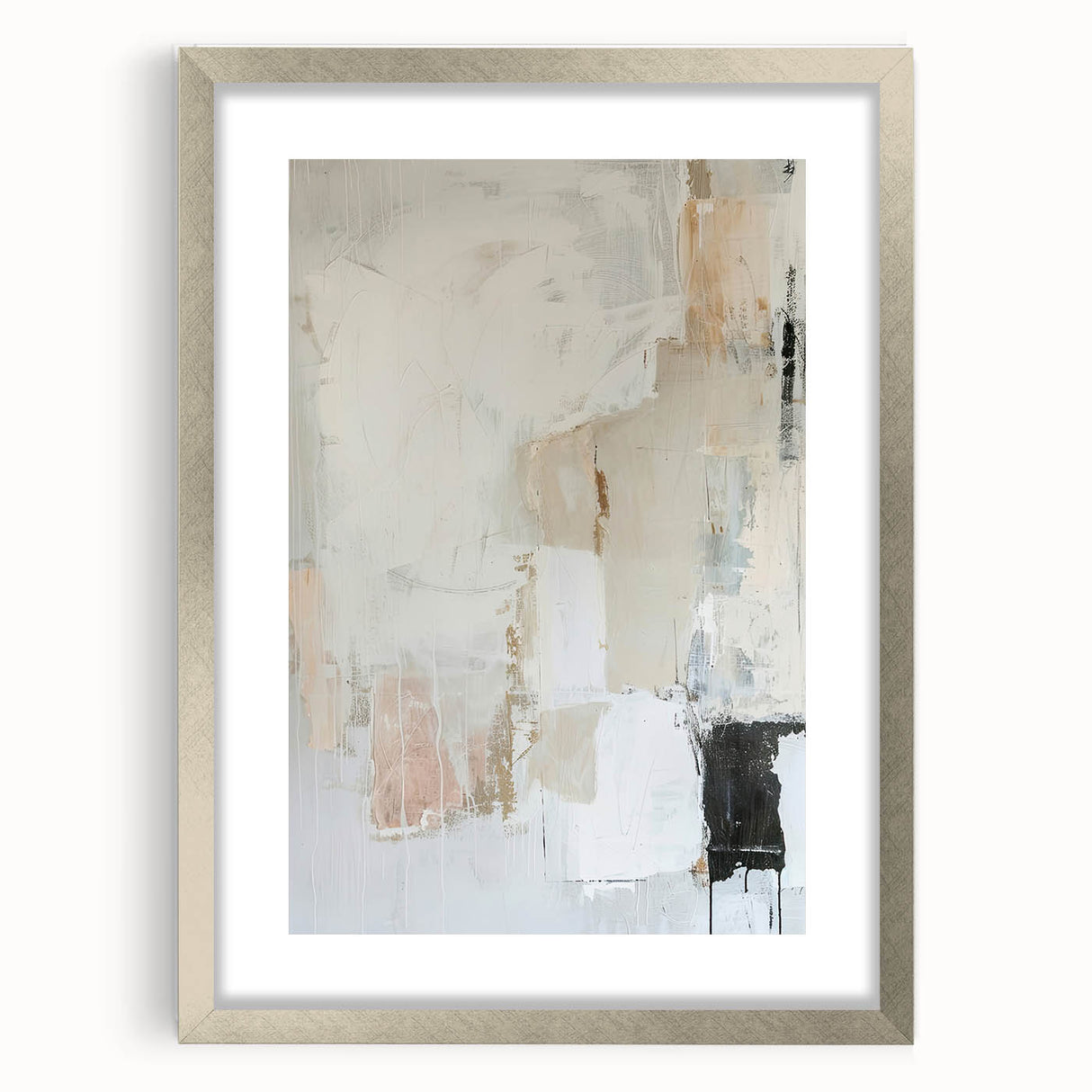 Abstract minimalist wall art framed in silver, showcasing a geometric design with soft color gradients, perfect for modern home decor.