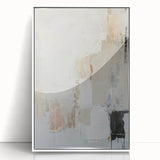 Abstract minimalist wall art featuring a framed acrylic design with a white background, showcasing geometric shapes and subtle color variations, perfect for modern decor.