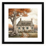 Extra large abstract art print featuring textured, colorful autumn-inspired strokes on a black framed canvas.