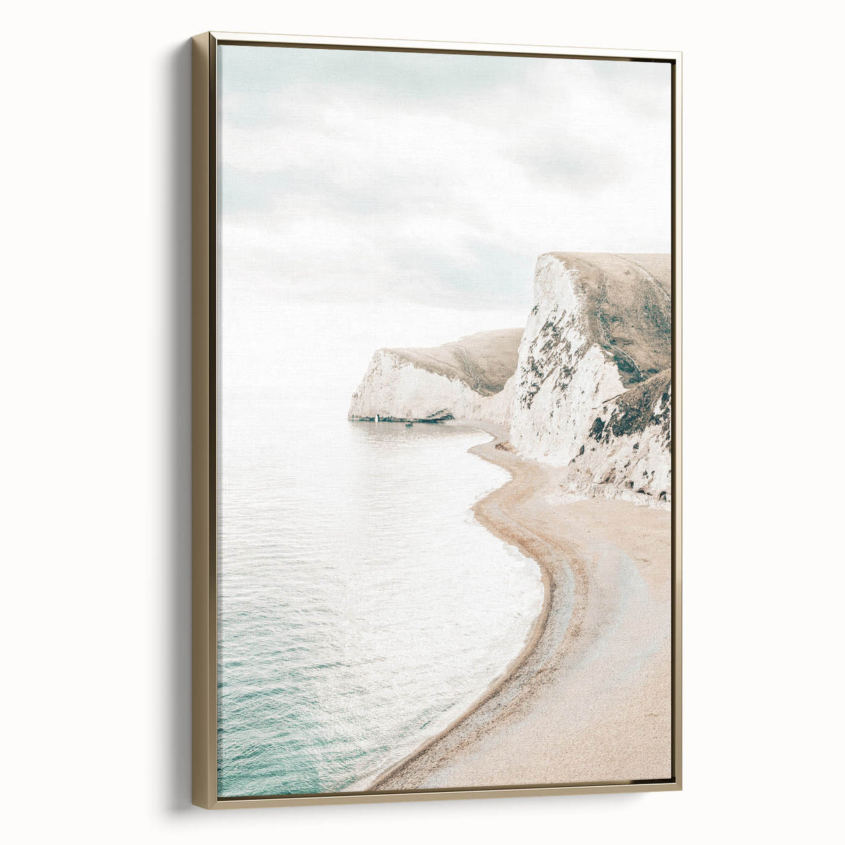 Landscape art painting of a summer scene on framed canvas, featuring a golden field under a vibrant blue sky.