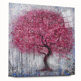 Abstract floral acrylic artwork displayed in a clear glass frame, showcasing vibrant colors and intricate details, perfect for modern home decor.