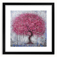 Abstract floral artwork framed in black, showcasing vibrant colors and intricate details, perfect for modern home decor or gallery displays.