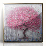 Framed acrylic artwork showcasing abstract floral designs in vibrant colors, highlighted by a sleek gold frame, perfect for modern home decor and artistic expression.