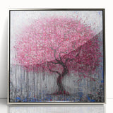 Framed acrylic artwork showcasing abstract floral designs in vibrant colors, featuring silver accents and a modern aesthetic suitable for contemporary decor.