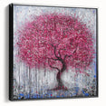 Framed abstract floral canvas art displaying vibrant colors and intricate designs, showcased in a sleek black frame, ideal for modern home decor.