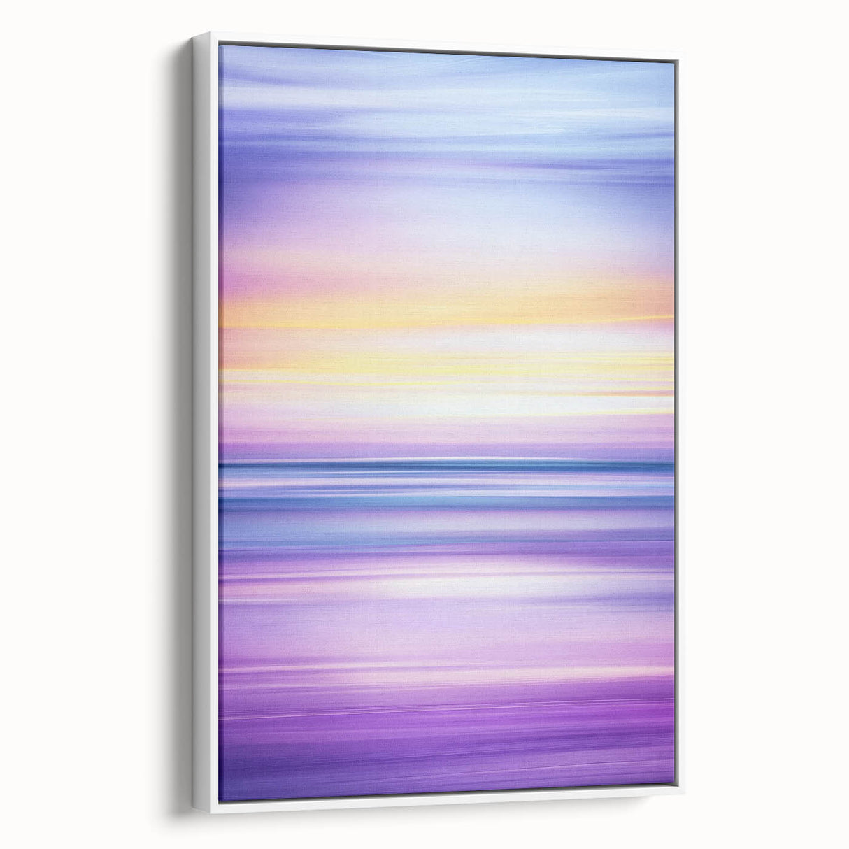Framed abstract landscape canvas art with a white border, showcasing vibrant colors and dynamic shapes, ideal for modern home decor and enhancing interior aesthetics.