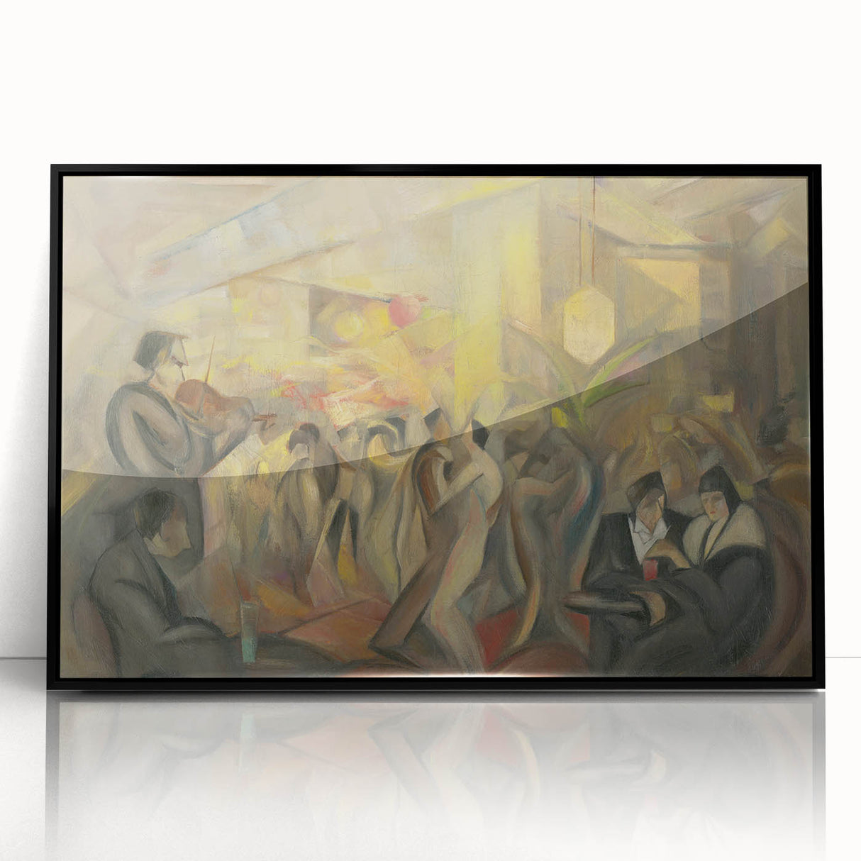 Abstract Paris Café Wall Art - Modern Warm Toned Social Scene Decor
