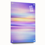 Abstract landscape design on acrylic glass, showcasing vibrant colors and dynamic shapes. Side view highlighting the artistic pins used for mounting. Perfect for modern decor.