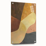 Abstract minimalist wall art piece displayed in a side view, showcasing vibrant colors and geometric shapes, mounted with decorative pins on a wall. Perfect for modern home decor.