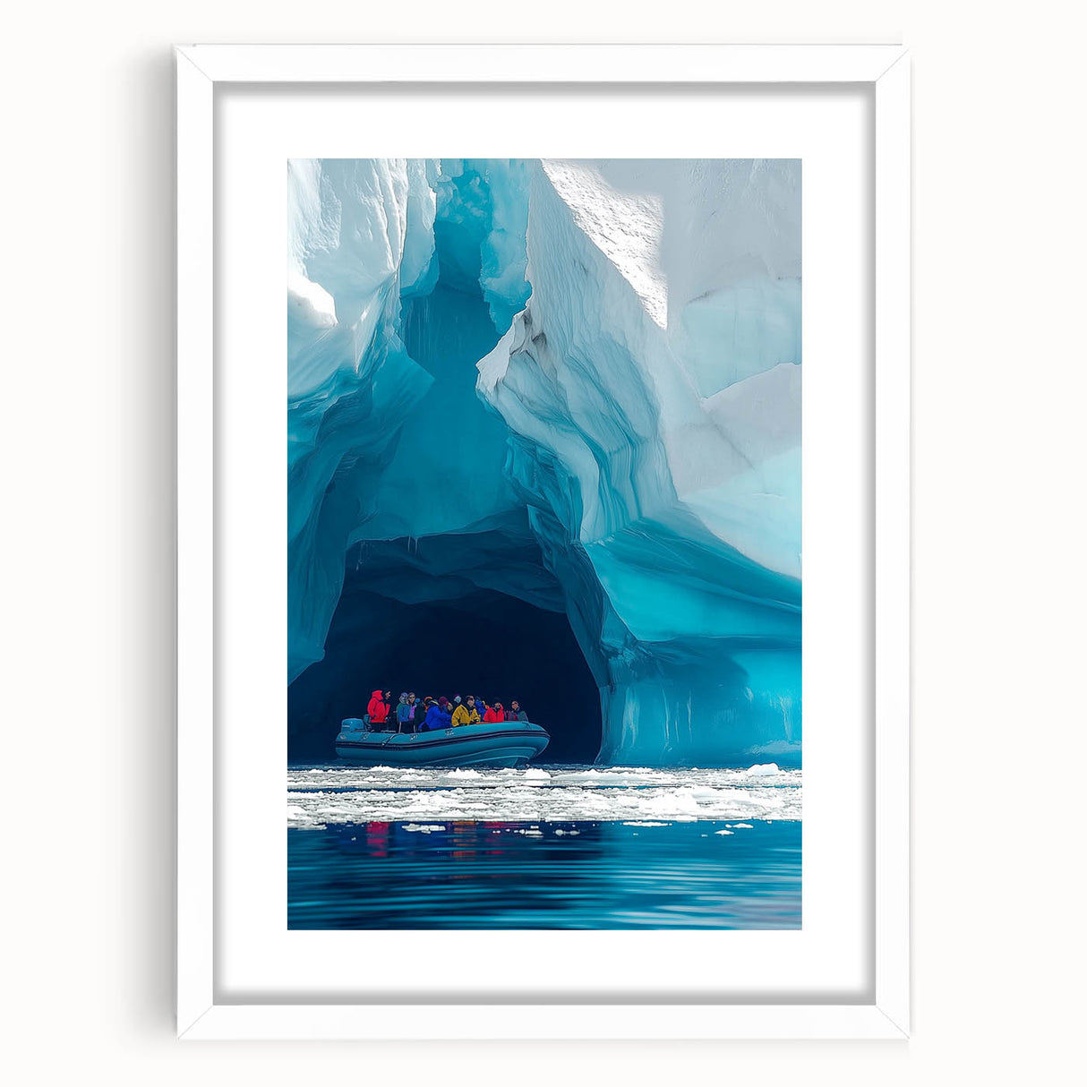 Framed art print showcasing a stunning landscape scene with caves, featuring a white mat and sleek frame, perfect for home decor and enhancing interior aesthetics.