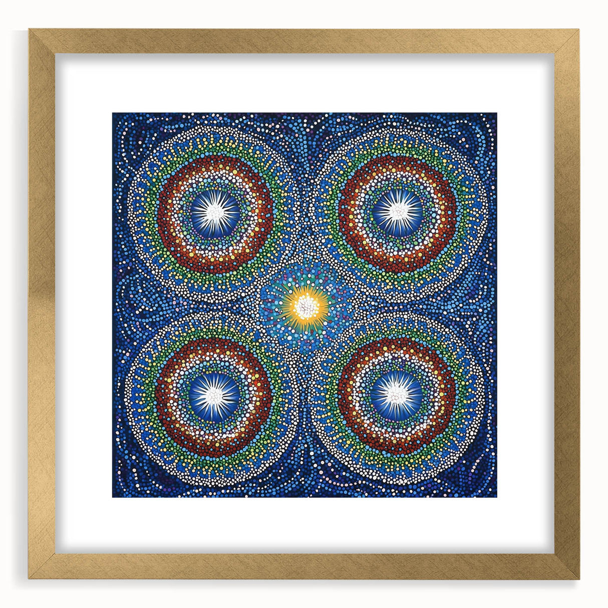 Abstract geometric gold frame with a matte finish, showcasing a modern design suitable for contemporary decor. Ideal for elegant wall displays or art exhibitions.
