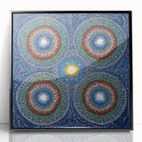 Framed abstract geometric art piece in black acrylic, showcasing intricate shapes and patterns, perfect for modern decor and interior design enhancement.