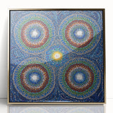 Framed acrylic artwork showcasing a modern abstract geometric design in gold tones, perfect for contemporary home decor. The sleek frame enhances its elegant look.