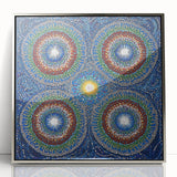 Framed abstract geometric art piece in silver acrylic, showcasing intricate designs and modern aesthetics, perfect for contemporary home decor.