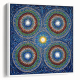 Abstract geometric framed canvas artwork in white, showcasing modern design with sharp angles and intricate patterns, ideal for contemporary home decor.