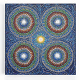 Abstract geometric design stretched canvas artwork showcasing vibrant colors and intricate patterns, ideal for modern home decor or office spaces. Perfect for adding a contemporary touch to any room.