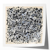 Colorful abstract splatter design on glossy canvas print, showcasing vibrant hues of blue, pink, and yellow, ideal for modern home decor. Perfect for art enthusiasts seeking a lively aesthetic.