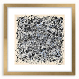 Abstract splatter art frame with a gold mat, showcasing vibrant colors and dynamic shapes, perfect for modern home decor or creative spaces.