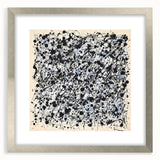 Abstract silver-framed mat showcasing colorful splatter art, perfect for modern decor, adding vibrant style to any room while enhancing artistic expression.
