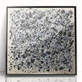 Framed acrylic artwork showcasing vibrant abstract splatters in shades of blue, orange, and black, perfect for contemporary home decor. Ideal for adding a modern touch to living spaces.