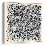 Framed canvas artwork showcasing abstract splatters in vibrant colors, displayed in a stylish white frame, perfect for modern decor and artistic flair.