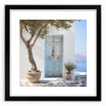 Extra large abstract art print featuring a colorful, textured depiction of a Greek door, framed with black mat.