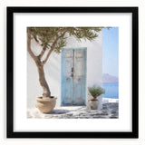 Extra large abstract art print featuring a colorful, textured depiction of a Greek door, framed with black mat.