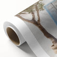 Art deco poster of a Greek architectural door, in muted earth tones on rolled canvas, ideal for nursery wall art.