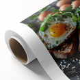Art deco poster featuring an array of colorful dishes on rolled canvas, ideal for dining room wall art.