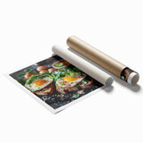 Extra large rolled print featuring a floral art design on a muted color palette.