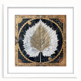 Framed wall art featuring a vibrant floral and botanical design with green leaves on a white background, elegantly displayed in a white mat and frame.