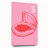 Acrylic print of large abstract wall art featuring assorted fruits in vibrant colors, ideal for dining room decor.