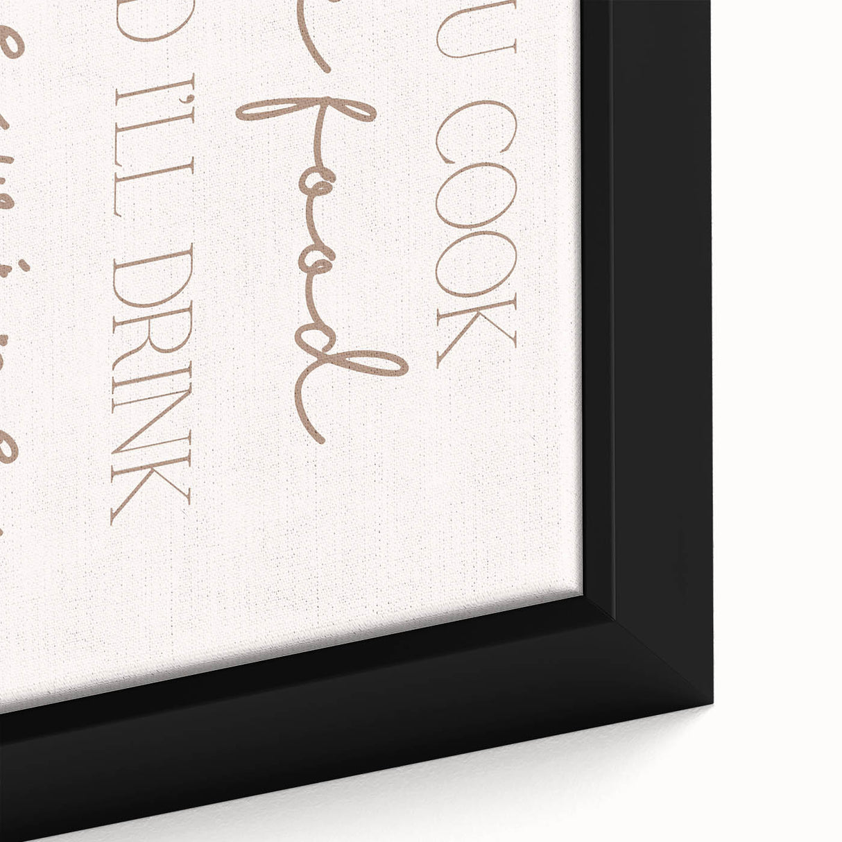 Extra large black wall art featuring colorful, textured food motifs on a framed canvas, ideal for living room decor.