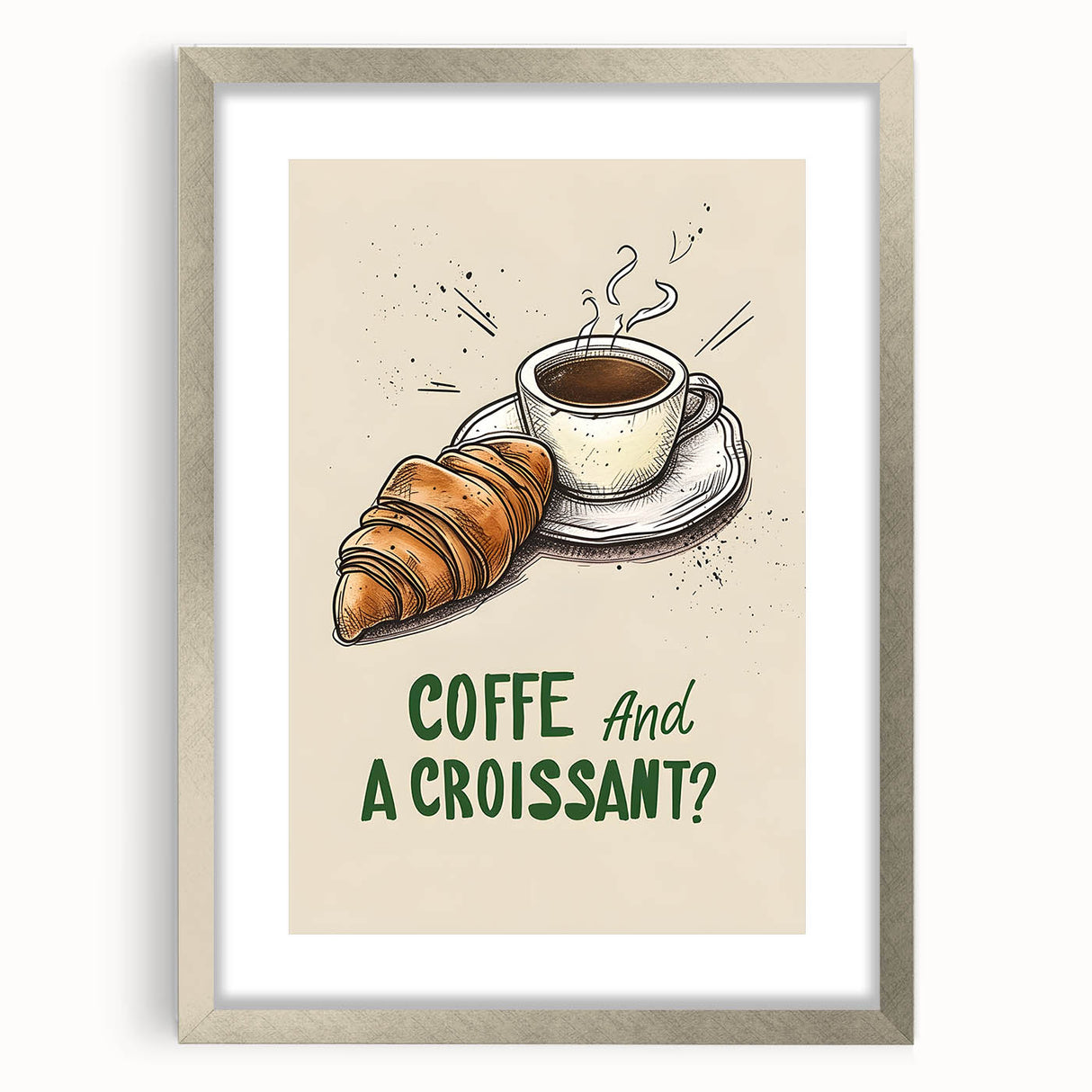 Textured art depicting assorted pastries in muted earth tones on a framed silver mat, ideal for kitchen or dining room decor.
