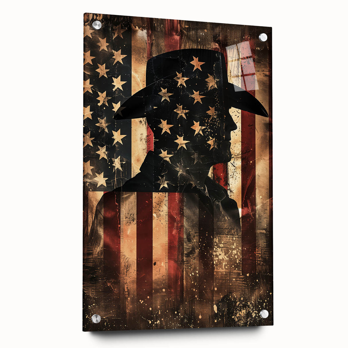 Rustic Cowboy & USA Flag - Patriotic Wall Art for Independence Day
