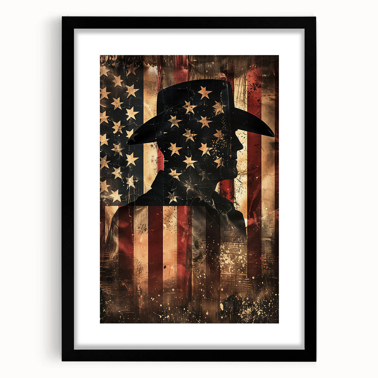 Rustic Cowboy & USA Flag - Patriotic Wall Art for Independence Day