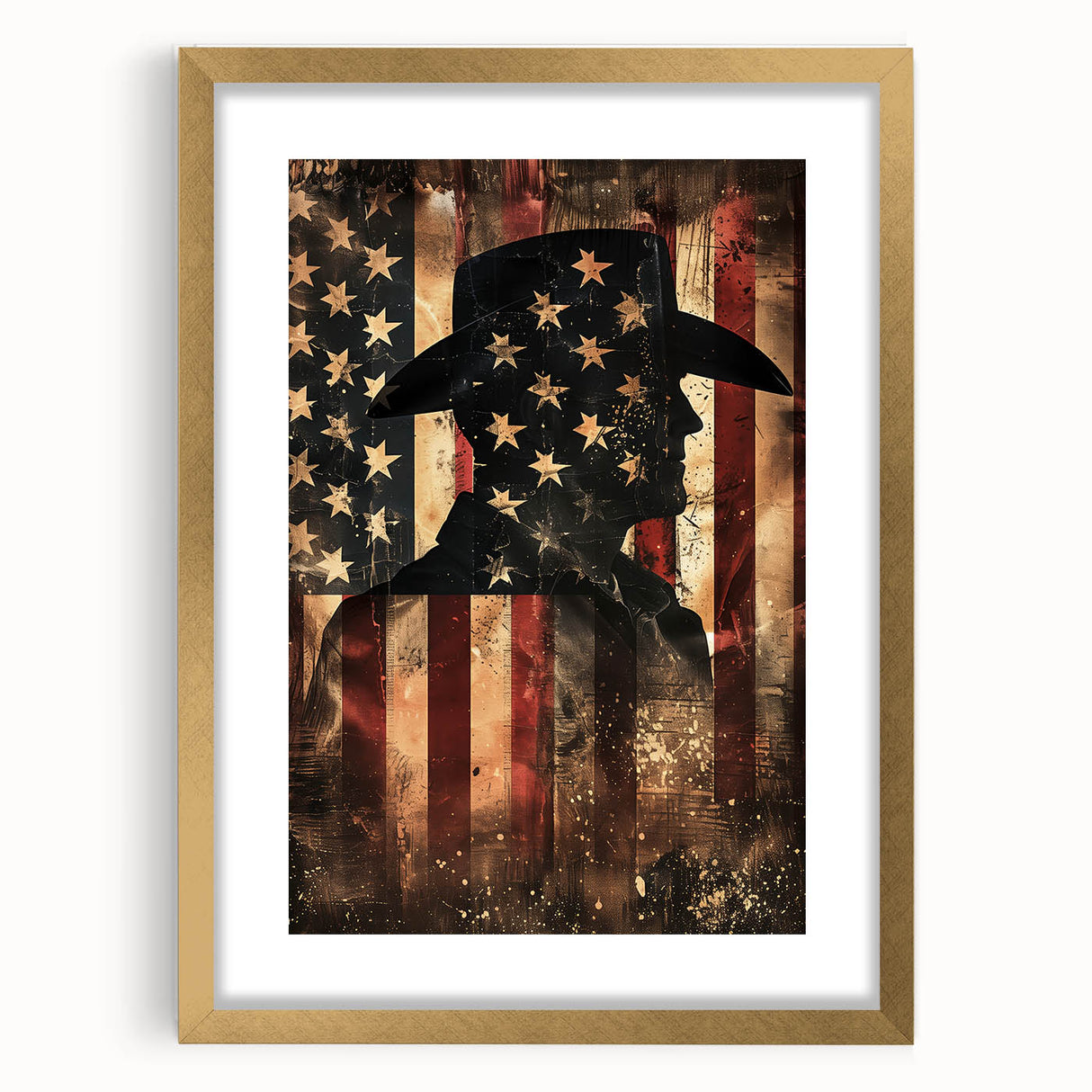 Rustic Cowboy & USA Flag - Patriotic Wall Art for Independence Day